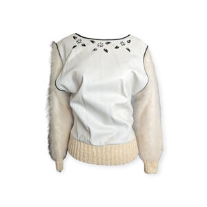 Susan Sandhaus leather & mohair sleeve art top